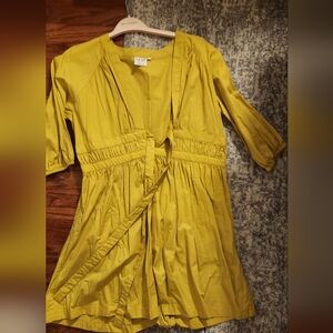 Golden Green Tie Front Cotton Dress